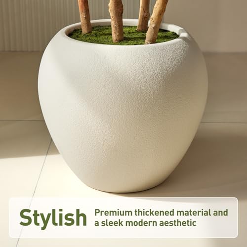 VeriNatural 7FT Artificial Ficus Tree with White Planter - Realistic Faux Ficus Tree with 1500+ Silk Leaves, 4 Real Wood Trunks,Tall Fake Plant for Indoor Living Room, Office, Home Decor (84") - size: 7ft