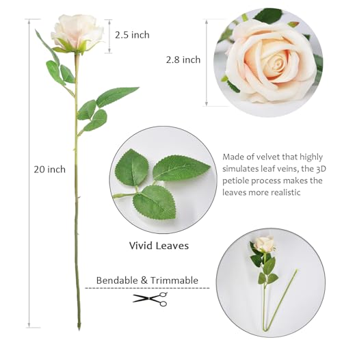 Kenpal Realistic Fake Roses Artificial Flowers with Stem for Decoration Floral Arrangement Centerpieces Wedding Bouquets (10, Champagne) - color: Champagne