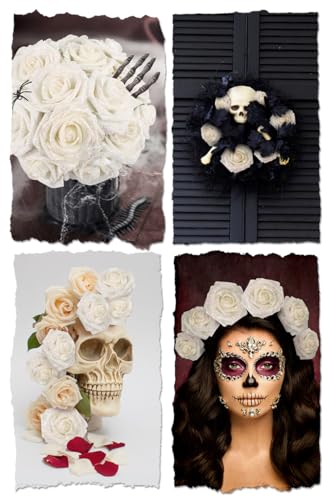 N&T NIETING Artificial Flowers Glowing White Flowers Foam 50pcs Glitter Roses Real Looking Fake Roses with Stem for DIY Wedding Bouquets Centerpieces Bridal Shower Party Home Decorations - color: Glitter White, size: 50pcs