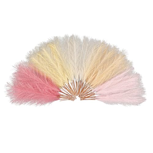 50pcs Pink Pampas Grass 21.6 Inch Non-Shedding Faux Pampas in Light Pink,Pink,Beige,Khaki & Beige Yellow for Boho Wedding, Vase Arrangements, Tall Floor Vase & Neutral Home Decor - color: Mixed Color1