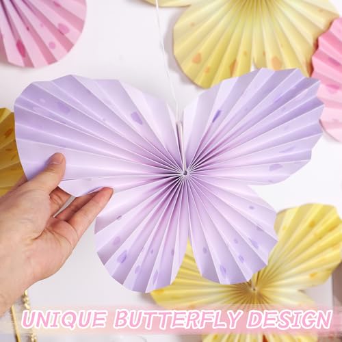 Easy Joy 9Pcs Paper Butterfly Decorations Butterfly Party Decor Hanging Paper Butterfly Fan Pastel Paper Fans Paper Butterflies for Spring Baby Shower Girls Room Wall Classroom Fairy Birthday - color: Pastel Paper Butterflies
