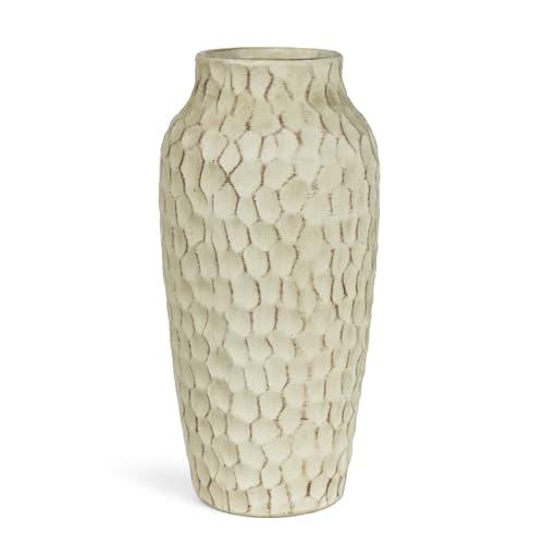 12.4" Yellow Ceramic Vase, Large Rustic Textured Decorative Vase for Farmhouse Home Decor, Tall Pottery Vase for Dried Flowers & Pampas Grass, Warm Accent Centerpiece for Table, Shelf - color: Yellow, size: 12.4 Inch