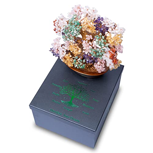 Natural Large Chakra Crystal Tree14, Included Lucky Coins Chain, Tree of Life(1251 Gemstone Count) with Healing Properties- Bonsai Feng Shui Money Tree for Good Luck and Wealth - color: Multicolor