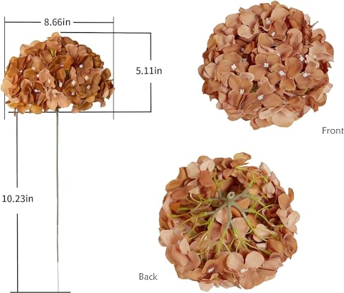 DuHouse Hydrangea Silk Flowers Artificial Hydrangea Heads with Stem Fake Flowers for Wedding Home Garden Centerpiece Pack of 6 (Coffee) - color: Coffee