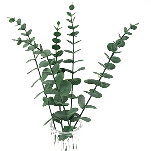 Tinsow 5 Pcs Real Touch Leaf Artificial Eucalyptus Stem Faux Eucalyptuses Wedding Bouquet Centerpiece Home Decor (Green) - color: Green