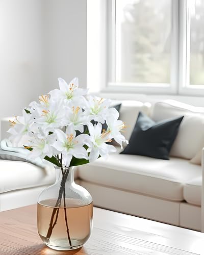DuHouse 6 Pcs Artificial Lily Flowers, Fake Lilies Silk Flower for Table Vase DIY Wedding Bouquets Party & Home Decor(White) - color: White