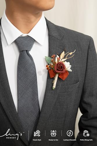 Ling's moment Wedding Artificial Flowers Package, Bridal Bouquet, Bridesmaid Bouquets, Boutonniere for Men, Rose Petals.Terracotta Orange - color: Or-terracotta & Orange