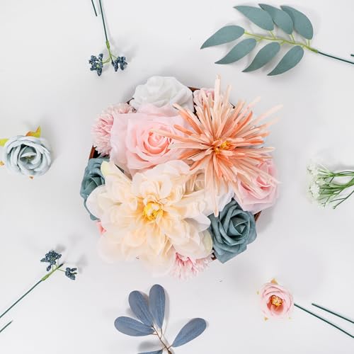 Artificial Flowers Combo Box Dusty Blue Pink Artificial Flowers for DIY Tables Centerpieces Baby Shower Bridal Shower Wedding Bouquet Party Decor - color: Pastel Daisy