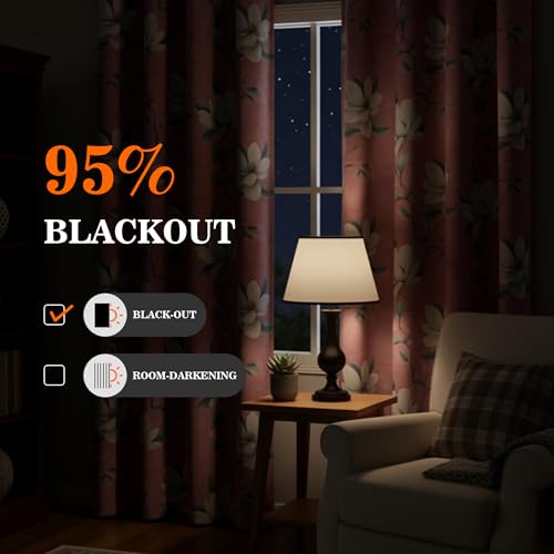 MYSKY HOME Pink Floral 95% Blackout Curtains 72 Inches Long 2 Panels Set Thermal Insulated Black Out Flower Pattern Printed Drapes Grommet Top for Living Room Bedroom, 52" W Each Panel - color: Pink, size: 52"W x 72"L (Pack of 2)