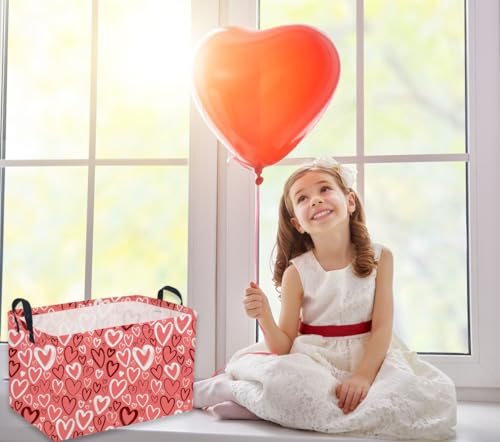 Rectangular Valentine's Day Basket,Heart Basket.Cute Baskets for Room Decor, Kids Baskets with Handles.Books Bins,Gifts Box. (Pink Gift Basket) - color: Pink Gift Basket