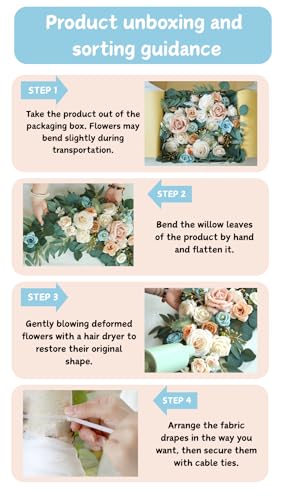 Muhanjia Artificial Wedding Arch Flowers Kit(Pack of 4),2Pcs Artificial Flower Arch Decor, 2Pcs Chiffon Fabric Drapes, Ceremony Decoration, Floral Outdoor Party Decor (Champagne & Blue) - color: Champagne & Blue
