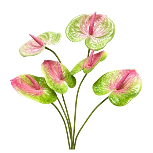 Rikyo 5pcs 24inch/61cm Artificial Anthurium Lily Flowers Permanent for Home Decor Bridal Wedding Festival Party, Crafts, Store Decor Small Flower Bouquet Accessories (Green) - color: Green