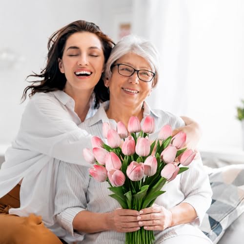 Beferr 18pcs Tulips Artificial Flowers Faux Tulip Real Touch Tulip Fake Flowers Bouquets Arrangements for Mothers Day Spring Easter Wedding Home Table Decor Blush - color: G-18pcs-1colors-blush, size: 18PCS