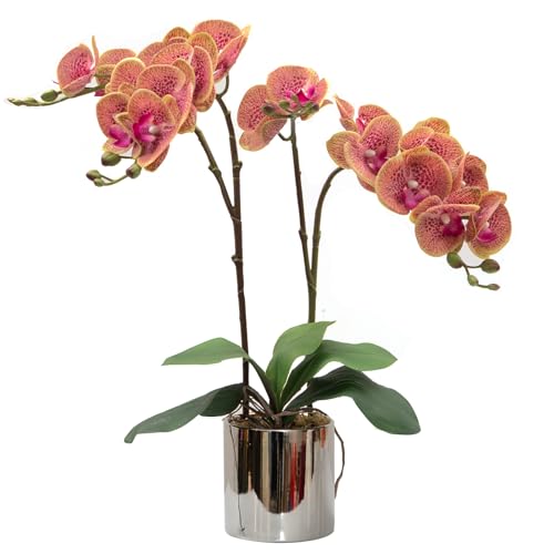 CXGS Artificial Orchid Flower Plant Real Touch Faux Orchids in Ceramic Vase Purple Dapple 19.7'' Fake Phalaenopsis Flower Arrangement Centerpiece Home Indoor Decor - color: Purple Dapple- Silver