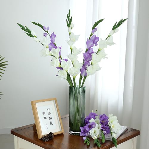 Purple Gladiolus Artificial Flowers 33.07 in Long Artificial Flowers Gladiolus Flowers 5 PCS Silk Fake Flowers Faux Gladiolus for Home Wedding Garden Arrangement Decor - color: Purple