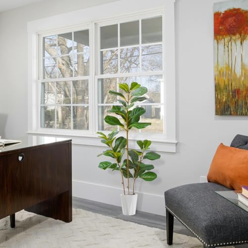 Warmplants Artificial Fiddle Leaf Fig Tree, 5ft Tall Fake Ficus Lyrata Tree with White Planter, Faux Fig Plant for Indoor Home Office Living Room Décor - color: Fiddle, size: 5ft