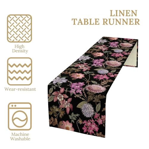 Boho Floral Table Runner Vintage Colorful Bohemian Flower Botanical Tropical Leaves Black Dinner Runner for Farmhouse Home Kitchen Party Holiday 36X13inch - color: Bohoflower-2, size: L36"x W13"