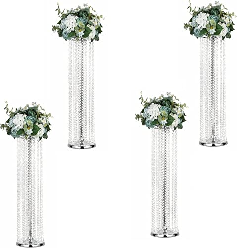 Set of 4 Luxurious Crystal Flower Stand Centerpieces on Floor Tall Metal Arrangement Tabletop Flower Vase for Wedding Party Hotel Home Decor… - color: Silver, size: 35.4"×4pcs