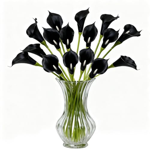 Black Calla Lily Artificial Flowers 22PCS 25" Real Touch Long Stem Faux Calla Lillies for DIY Wedding Bouquet Party Home Decor (Black) - color: Black