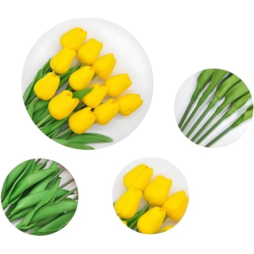 PU Real Touch Tulips Artificial Flowers 20Pcs Fake Flowers Arrangement Bouquet for Home Office Wedding Decoration (Yellow) - color: Yellow 20pcs