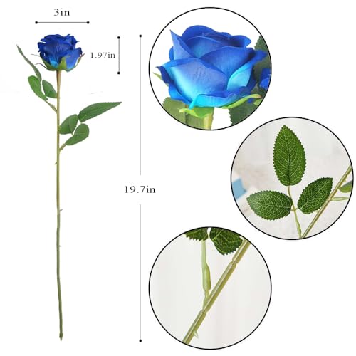 Jasion 12PCS Artificial Roses Realistic Velvet Silk Flowers Long Stem Faux Flowers Bouquet for Wedding Home Party Table Centerpieces Decorations (Blue) - color: 12pcs Blue
