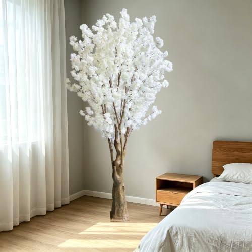 7FT Artificial Cherry Blossom Tree, White Faux Flower Tree for Home, Office, Wedding, Party & Outdoor Decor (2.1M) - color: White, size: 7ft