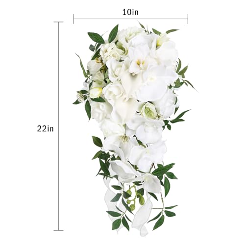 Bridal Bouquets for Bride,10 Inch White Wedding Bouquets for Bride for Ceremony Anniversary Wedding Bridal Shower(White Green) - color: White Green