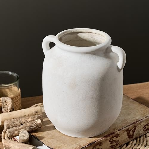 Ceramic Flower Vase Home Decor - 7.6 Inch Farmhouse Rustic White Table Vases with Handle Living Room Decoration Decorative Vintage Pottery for Kitchen Shelf Coffee Dining Desk Bookshelf Fireplace - color: A-7.6" Rustic