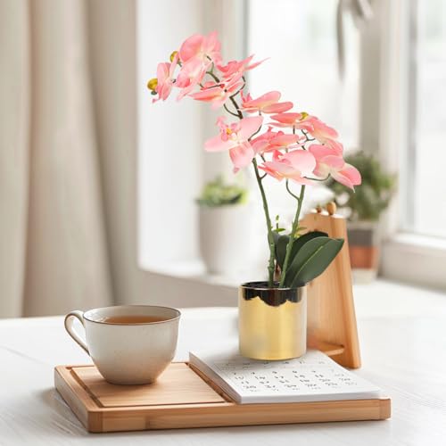 17“ Artificial Orchid Flowers Potted,Realistic Faux Light Purple Flowers in Pots for Bathroom Kitchen Home Office Living Room Table Decor Indoor Outdoor - color: Light Purple