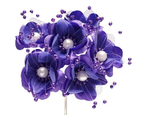 72PC Artificial Silk Pearl Spray Craft Flower for Home Craft Decor DIY Wedding Bridal Veil Headband Dress Cake Topper Embellishment Scrapbook Favor Corsage Floral Bouquet Arrangement (Purple) - color: Purple