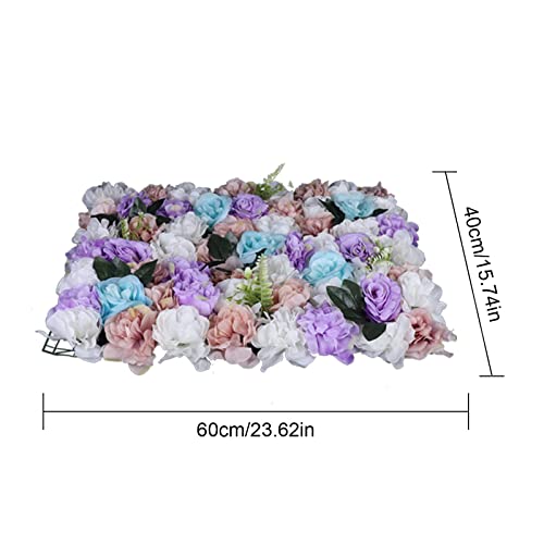 12 Pcs Artificial Flower Wall Panels Silk Dahlia Rose 3D Faux Flower Backdrop Panels Background Decorative for Wedding Celebrations Festive Party Home, 23.62 * 15.74in (Purple) - color: Purple