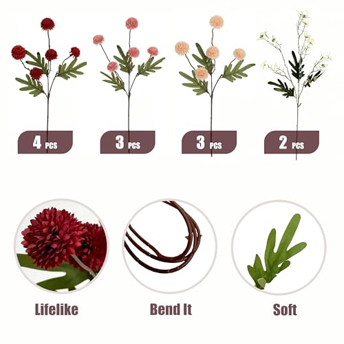 12pcs Fall Flowers, Burnt Orange Artificial Flowers Kiku 10 Stems with 2 Wax Flowers, Fake Silk Mums for Vase, Autumn Floral Centerpiece Decor,Mother's Day - color: Mixed Orange