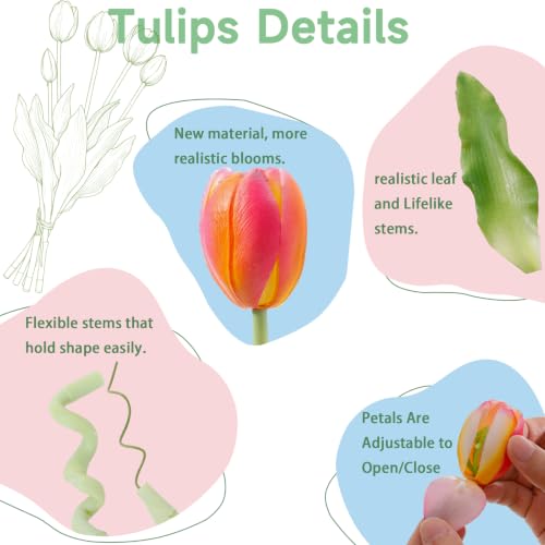15 Pcs Artificial Flowers Tulips Real Touch Latex Plastic Soft Faux Bouquets for Party, Wedding, Home, Room, Garden Decor (Vintage Orange) - color: Vintage Orange