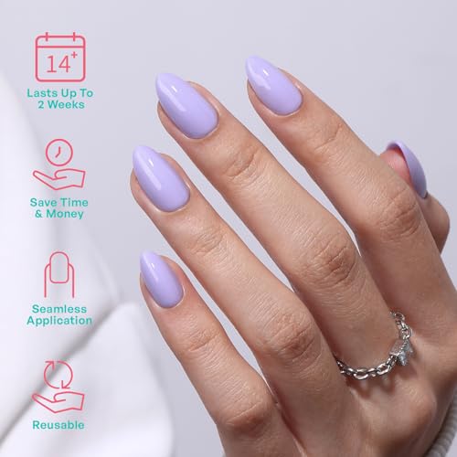 32Pcs Soft Gel Press on Nails for Women, Lilac Lavender, Short Almond | Solid Color Glossy False Fake Nails Press Ons for Office Daily Wear, Salon Quality Reusable Glue & Stick on Nail Gift Kit - color: 3G-Lilac Lavender