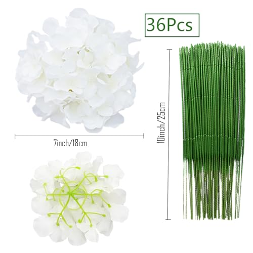 FagusHome Silk Hydrangea Heads 36 Pcs Artificial Flowers Heads and 3 Dozens Stems Fake Hydrangea Flowers with Stems for Home Wedding Decor (Pure White) - color: Pure White