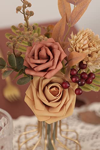 rongflower Artificial Flowers Combo Box Set Burnt Orange Fake Flower Leaf Box with Stems for DIY Wedding Bouquets Centerpieces Arch Arrangement Baby Shower Party Home Decorations - color: Burnt Orange