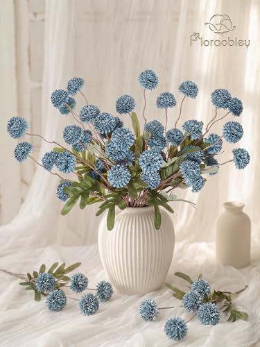 9pcs Fake Flowers Silk Mini Mums with Stems, Dusty Blue Faux Chrysanthemum Pompon Balls Artificial Flower Bulk for DIY Wedding Centerpieces, Vase Fillers, Floral Arrangements & Home Decor - color: Dusty Blue