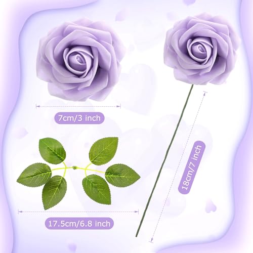 100 Pcs Artificial Foam Rose Flower Faux Bouquet Wedding Fake Rose Gift for Mother's Day Women DIY Bridal Shower Party Table Birthday Home Spring Decor (Lavender) - color: Lavender