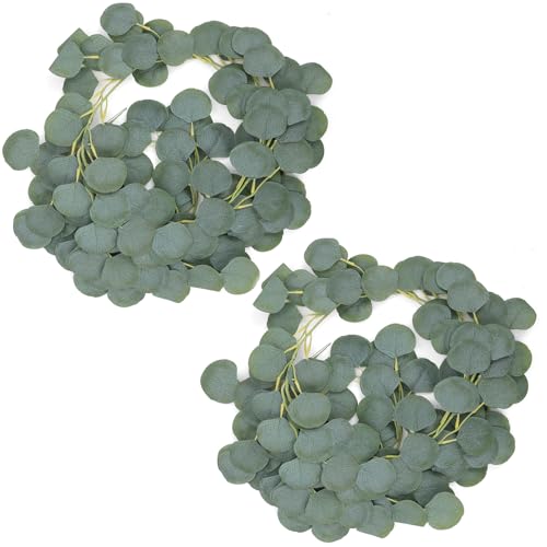2-Pack Artificial Eucalyptus Leaves Garland, Realistic Artificial Plants, Fake Plants, Hanging Greenery Garlands with Lifelike Leaves, for Wall, Outdoor, Wedding, Party & Home Decor, 6.4 Feet/Pcs