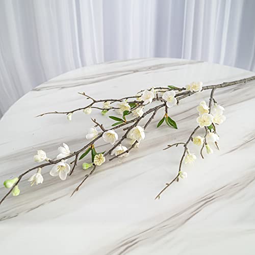 NFNSIG Artificial Peach Blossom Branches 37inch Long Stem Cherry Blossom Flowers Silk Cherry Blossom Branches for Wedding Office Party Hotel Yard Home Decor(White) - color: White