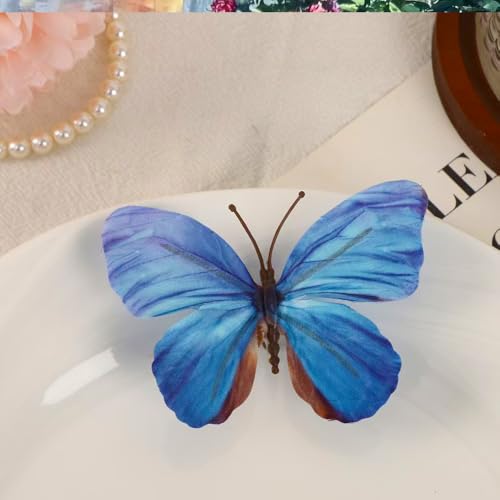 Artificial Butterfly, 3D Artificial Butterfly Clips,Silk Floral Butterflies, Suitable for Home Decoration, Flower Arrangement and Foil The Festive Atmosphere (8 Pcs) - color: Blue -8 Pcs