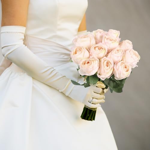 12Pcs Pink Roses Artificial Flowers 20" Vintage Silk Fake Roses with Stem for Vase Realistic Faux Roses Bouquet for Wedding Table Centerpieces Home Decorations DIY Party Arrangements (Light Pink) - color: Light Pink