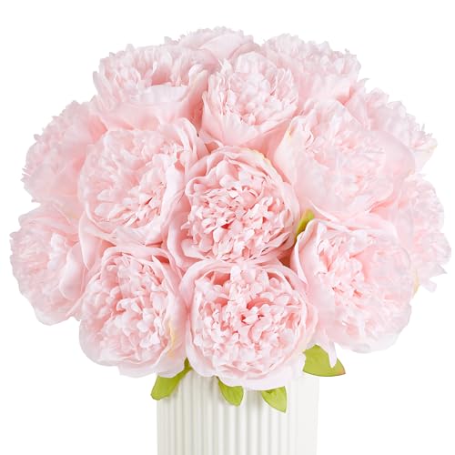 SITUMEIZI 10PCS Artificial Peony Flowers, Real Touch Fake Silk Bouquet with Stems for Home Mothers Day Wedding Party Centerpieces Table Decoration Indoor(Light Pink) - color: Pink