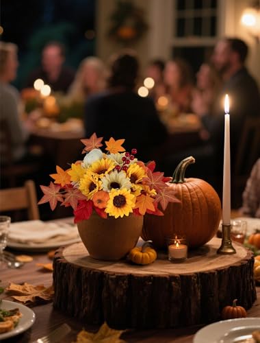 BLOSMON Fall Flowers Artificial for Decoration: 2 Pcs Fake Sunflower Maple Leaf Flower Balls for Thanksgiving Table Centerpieces - Faux Autumn Floral Arrangements for Home Decor