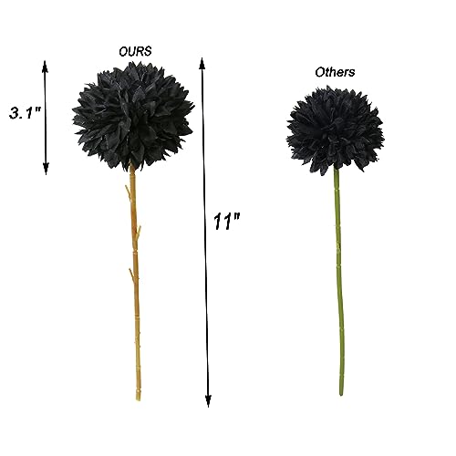 Tinsow 12 Pcs Faux Ball Chrysanthemum Bouquet Black Flowers for Home Halloween Party Fall Harvest Festival Decoration (Black, 12) - color: Black