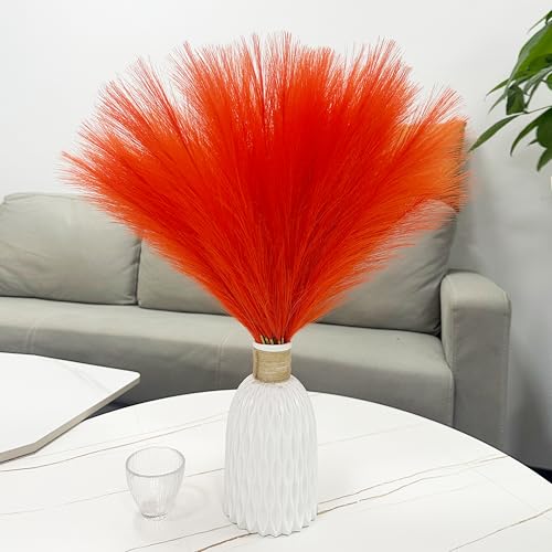 30pcs 22" Orange Pampas Grass - Faux Pampas Grass Decor Artificial Pampas Grass for Tabke Vase Fluffy Artificial Pampas Grass for Boho Home Wedding Mothers Day Decoration - color: Orange, size: 30pcs
