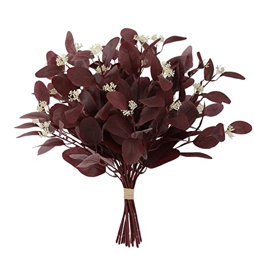 dallisten 20" Silk Artificial Eucalyptus Stems, 12Pcs Fake Eucalyptus Stem with Leaves Berries, Greenery Plants Floral Decorations for Wedding Party Flowers Arrangement Home Decor (Burgundy) - color: Burgundy