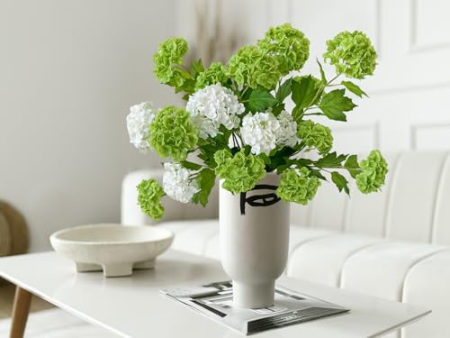 YalzoneMet 4 Pcs 26.8'' Viburnum Artificial Flower Snowball Lifelike Long Stem Real Touch White Small Hydrangea Latex Flower for Home Christmas Decoration Table Centerpieces Floral Arrangements - color: White
