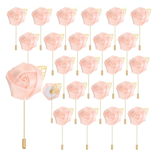 uxcell 24pcs Champagne Pink Rose Boutonnieres Flower Buttonholes Pocket Boutonnieres Pins for Wedding Ceremony Anniversary Prom Formal Dinner Party - color: Champagne Pink