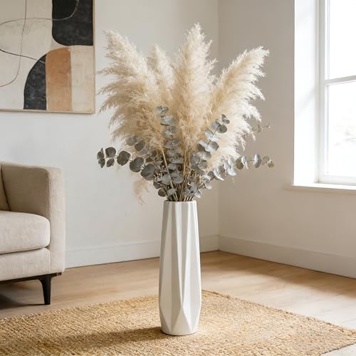 Ceramic Floor Large Vase 17.7 Inches Tall,White Modern Flower Tall Vases for Office, Home,Farmhouse,Living Room Décor,Simple Origami Design Fall Decorative Porcelain Flower Arrangement Vase Ideal Gift - size: 17.7 Inch